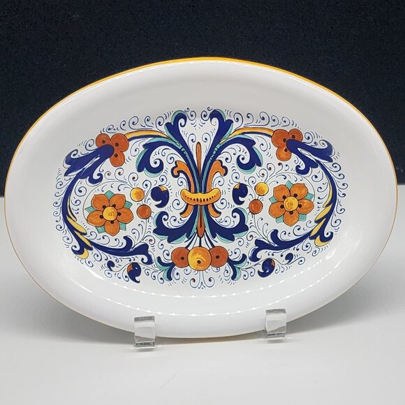 Decorative Nova Deruta Oval Platter Made In Italy Hand-Painted 10" - Picture 1 of 9